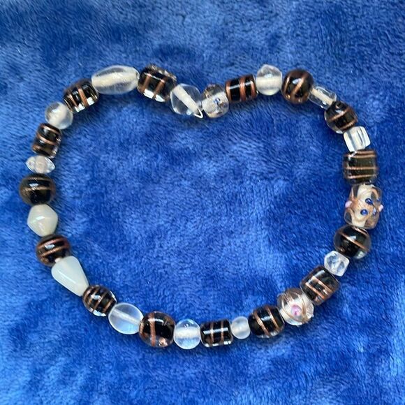 Memory wire wrap bracelet clear black and silver beads with bronze highlights - Picture 5 of 6